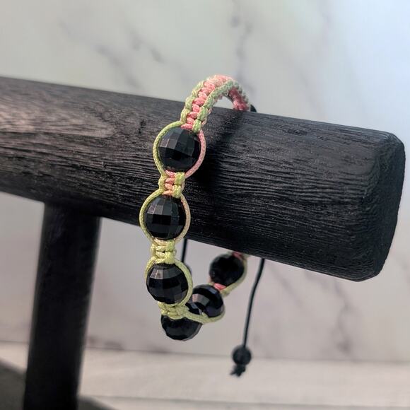 Multi Colored with Black Beads Adjustable Bracelet - Picture 1 of 8